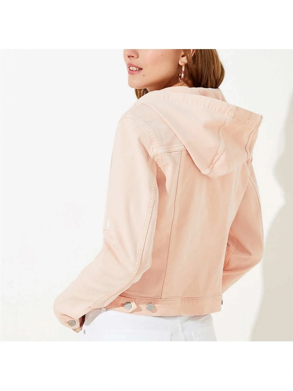Loft Pink Denim Jacket with Hood size L